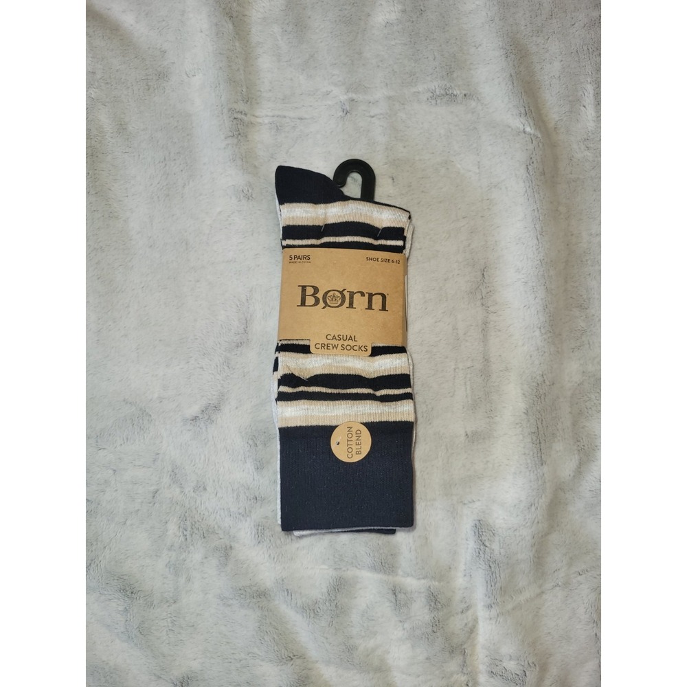 Born 5-Pairs Mens Size 6-12 Casual Crew Socks Cotton Blend Black Tan White Gray